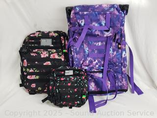 3pc Floral, Purple, Cherry Print Tactical Backpacks