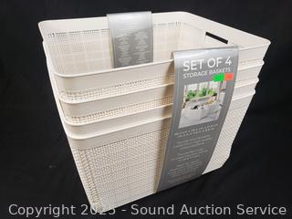 4 Ivory Woven Polypropylene Storage Baskets