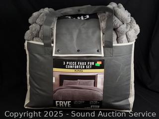3pc Frye Faux Fur Gray King Comforter Set