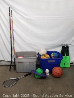 2 Totes of Assorted Outdoor Sports Equipment