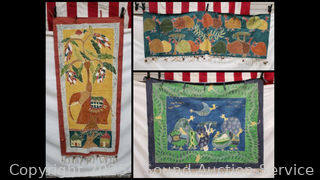 3 Hand Painted Banner Tapestries