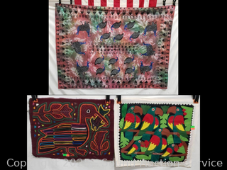 3 Embroidered, Printed Tapestries