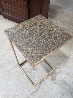 Embossed Gold Finish Metal Base "C" Accent Table