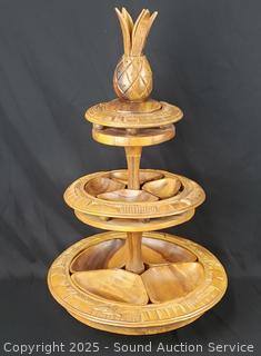Carved Monkey Bod Wood 3-Tier Appetizer Server