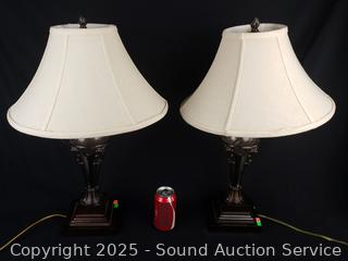 2 Bronze Finish 25" Table Lamps w/Glass Spheres