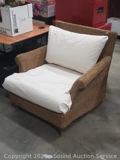 Ivory Upholstered Wicker Armchair