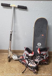Razor Scooter, Roller Blades S:9 & Minority Skateboard