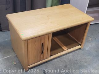 Oak Rolling Media Console Cabinet