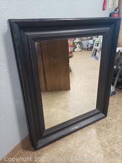 Wooden Framed Black Finish Beveled Mirror