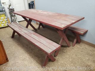 Wood Picnic Table w/2 Benches