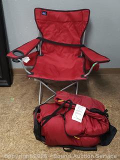 Red Sleeping Bag & Folding Camp Chair w/Storage Bags