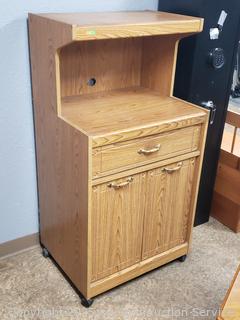 Oak Finish Rolling Kitchen/Microwave Cabinet