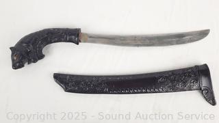 Indonesian? Handcrafted Forged Primitive Sword w/Wooden Scabbard