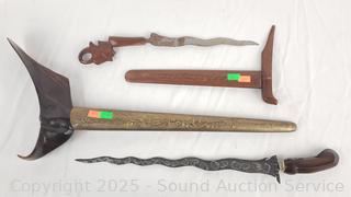 2 Primitive Indonesian? Handcrafted Forged Serpent Blade Knives