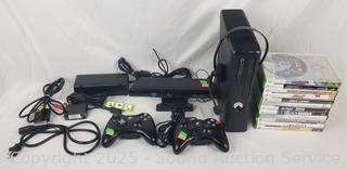 XBox 360 Game Console w/2 Controllers, Kinect, Headset & 13 Games