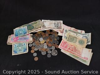 Assorted Foreign Coins & Paper Currency