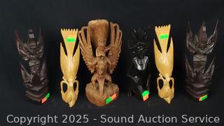6 Indonesian Carved Wood Figures 