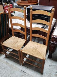 Pair of Vintage Rush Woven Ladder-Back Chairs