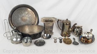Assorted Silverplate, Pewter, Stainless Table & Service Ware
