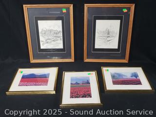 2 Edward Goodall Harbor Prints & 3 Tulip Field Photos