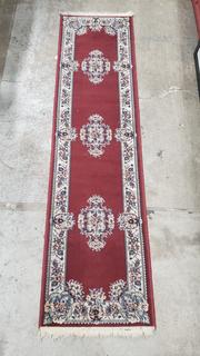 Burgundy Aubusson 2ft x 8ft Area Rug