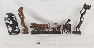 5 Carved Wood Indonesian Figures