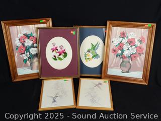 7pc Hummingbird Needlepoint, Original & Print? Artwork