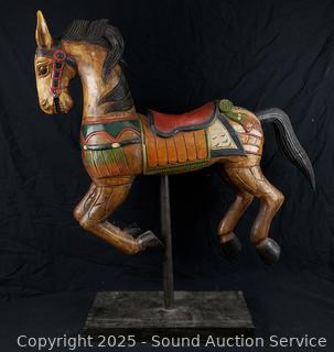 Large Carved Wood Carousel Sculpture