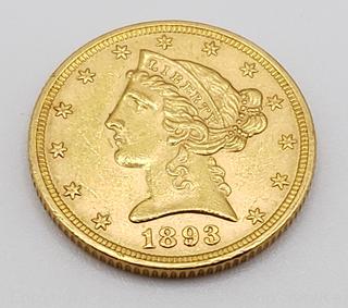 1893 US Half Eagle $5 Gold Coin