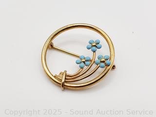 14K Gold Flower Brooch 