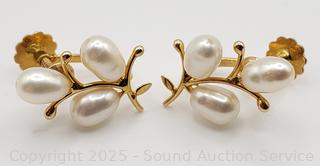 14K Gold & Pearl Screwback Earrings