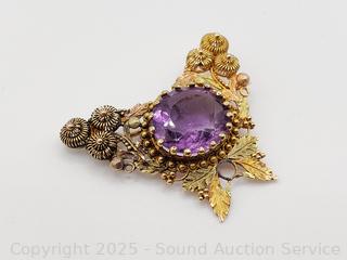 Vintage 10K Gold & Amethyst Brooch