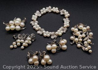 Vintage 950 Sterling & Pearl Earrings, Brooches & Bracelet