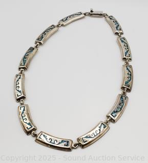 Mexico 925 Sterling & Turquoise Inlay Necklace