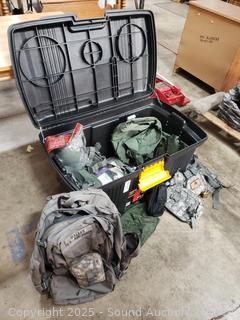 Contico Wheeled Work Bin Full of Military Apparel, Accessories