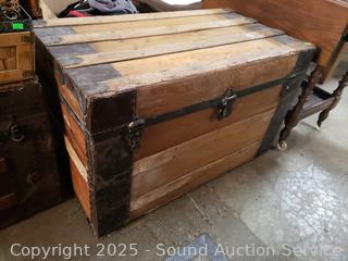 Antique Wood Steamer Trunk Chest