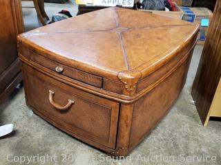 Wood Basketweave 2-Drawer/2-Tray Coffee Table
