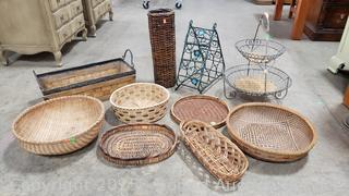 10pc Wicker Woven, Metal Framed Racks/Baskets