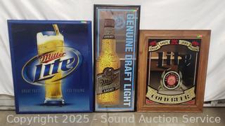 3 Mirrored Beer Signs