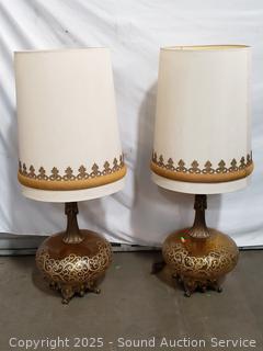 2 Large 3-Way Marigold Glass Table Lamps
