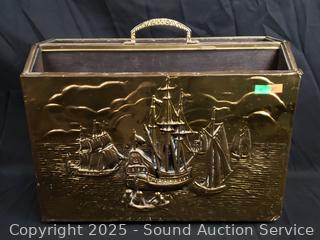 Embossed Brass Ship Scene Newspaper Fireplace Box