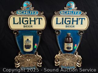 2 Schlitz Beer Molded Plastic Beer Signs