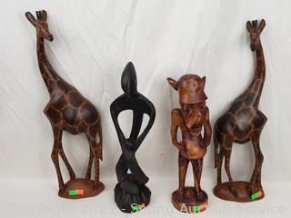4 Hand Carved Wood Sculptures