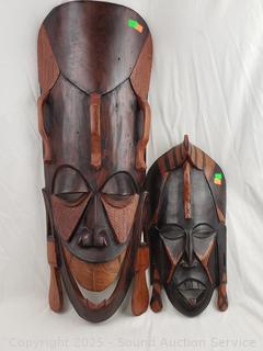 2 Hand Carved Tribal Wood Masks