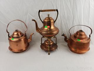 3 Copper Teapots 1 with Burner