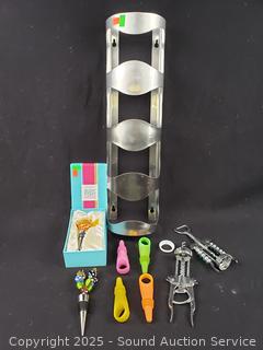 Wine Bottle Rack, Corkscrews, Bottle Stoppers