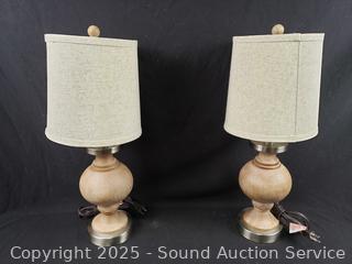 Pair of Turned Wood 19" Table Lamps