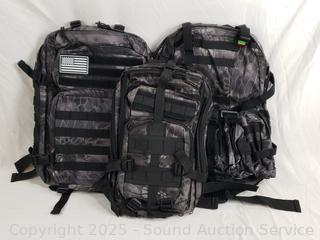 3 Black Tactical Backpacks 