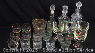 Assorted Clear Glass Decanters & Glassware