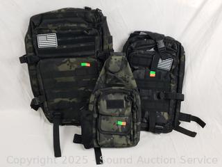 3 Black Tactical Backpacks 